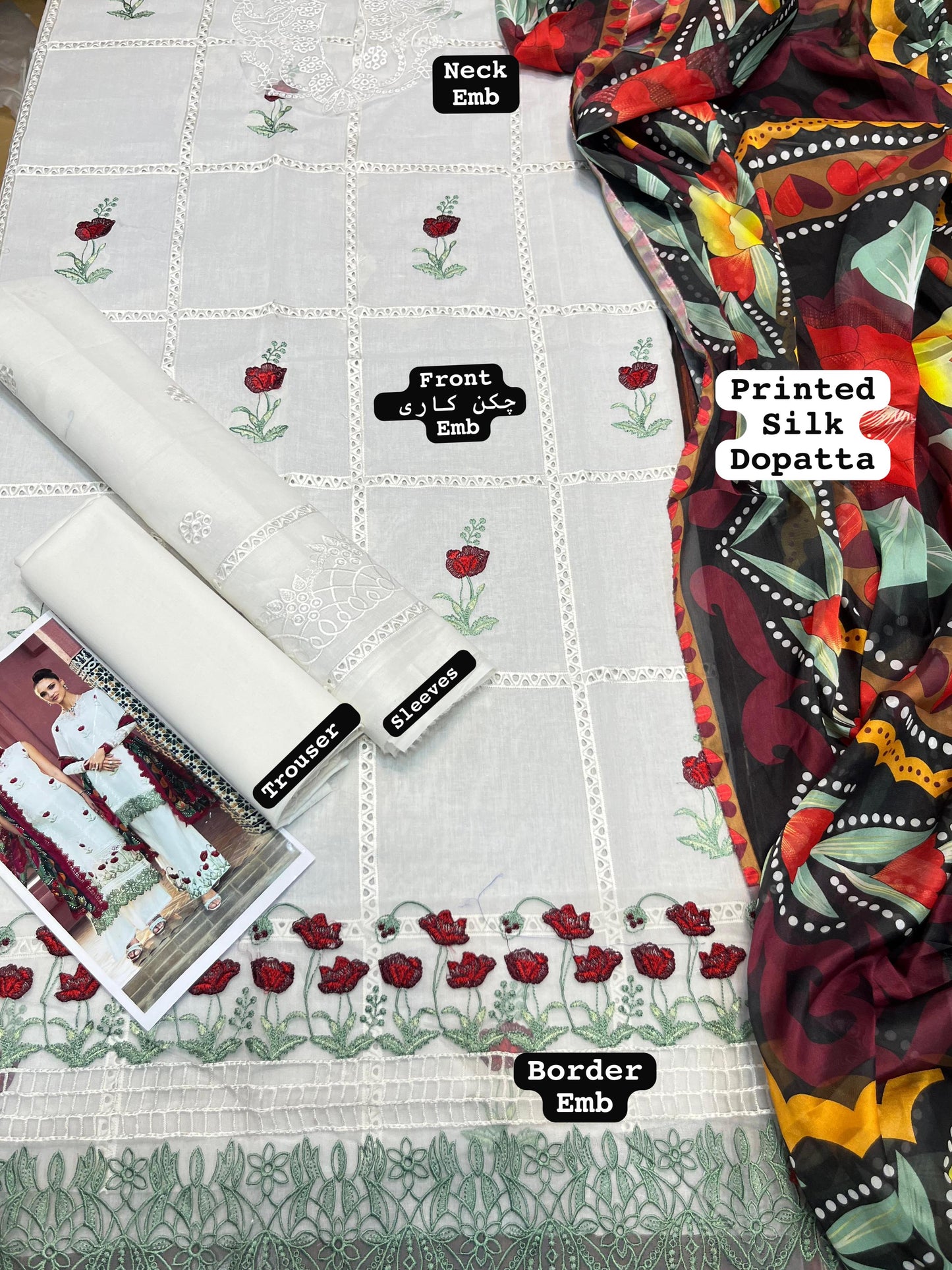 3pc Full Chickenkari Embroidered