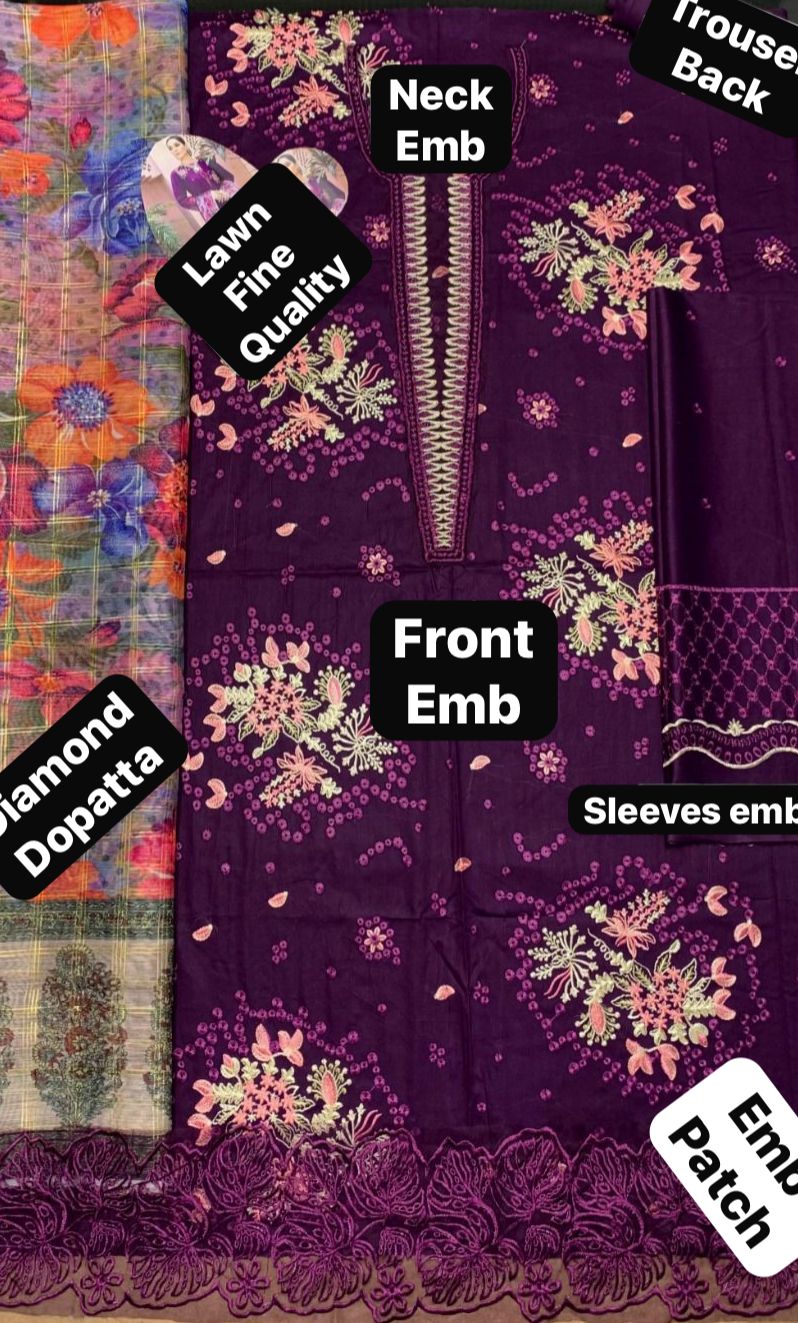 3pc Lawn Embroidered Dress Unstitched