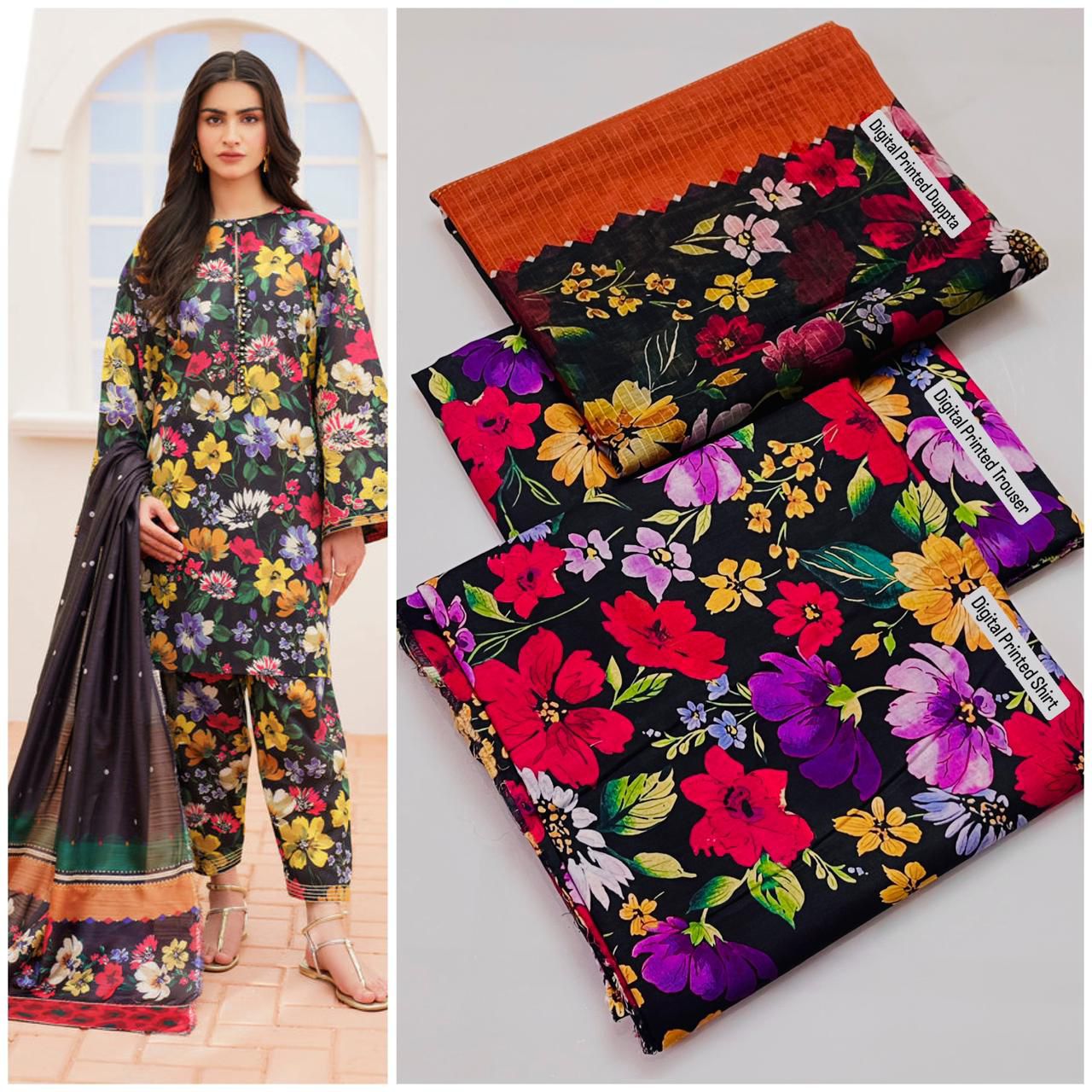 3pc Digital Print Dress Unstitched