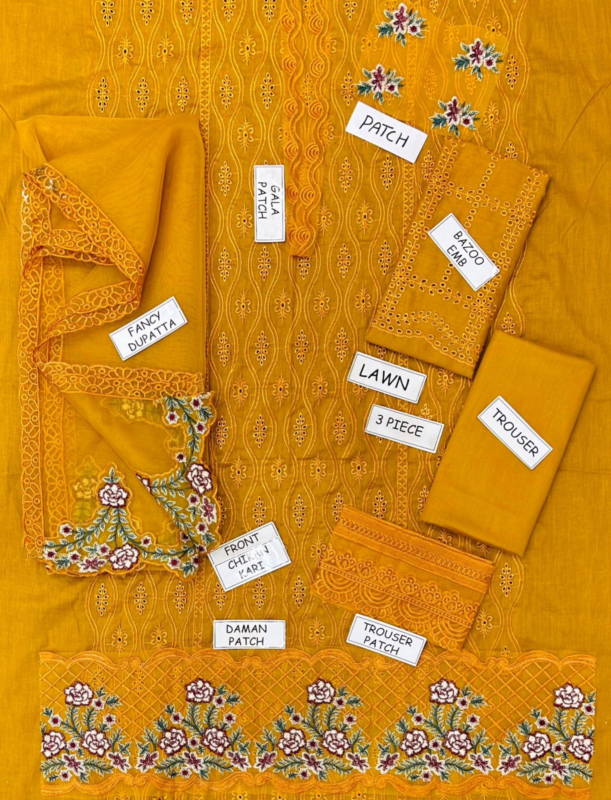 3PC Embroidered Dress Unstitched
