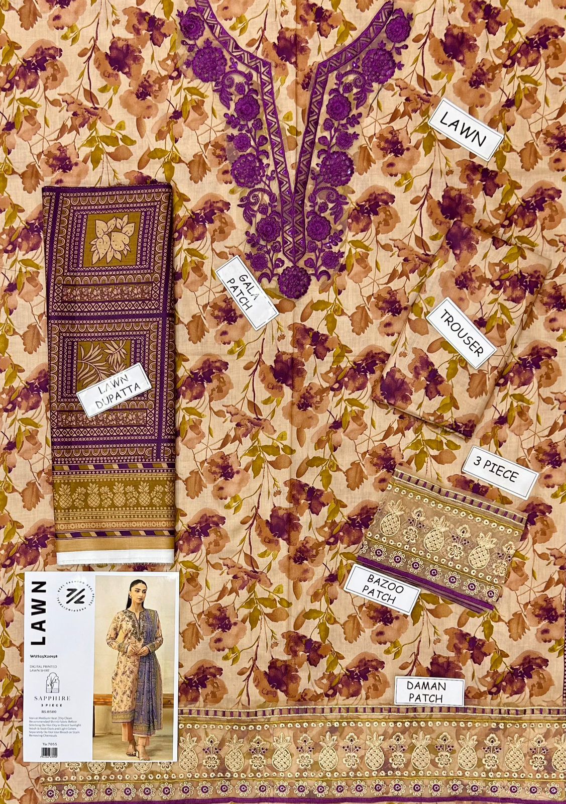 3PC Digital Print with Organza Embroidered Unstitched