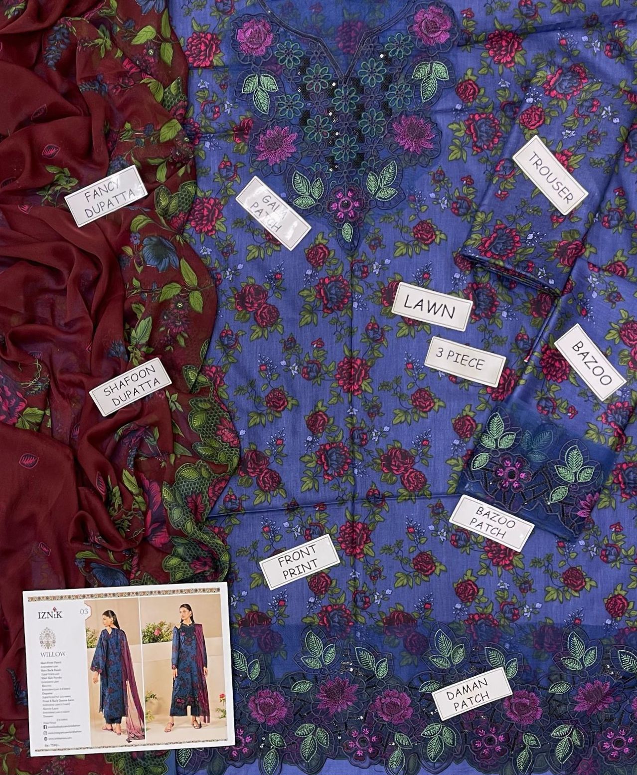 3PC Digital Print with Organza Embroidered Unstitched