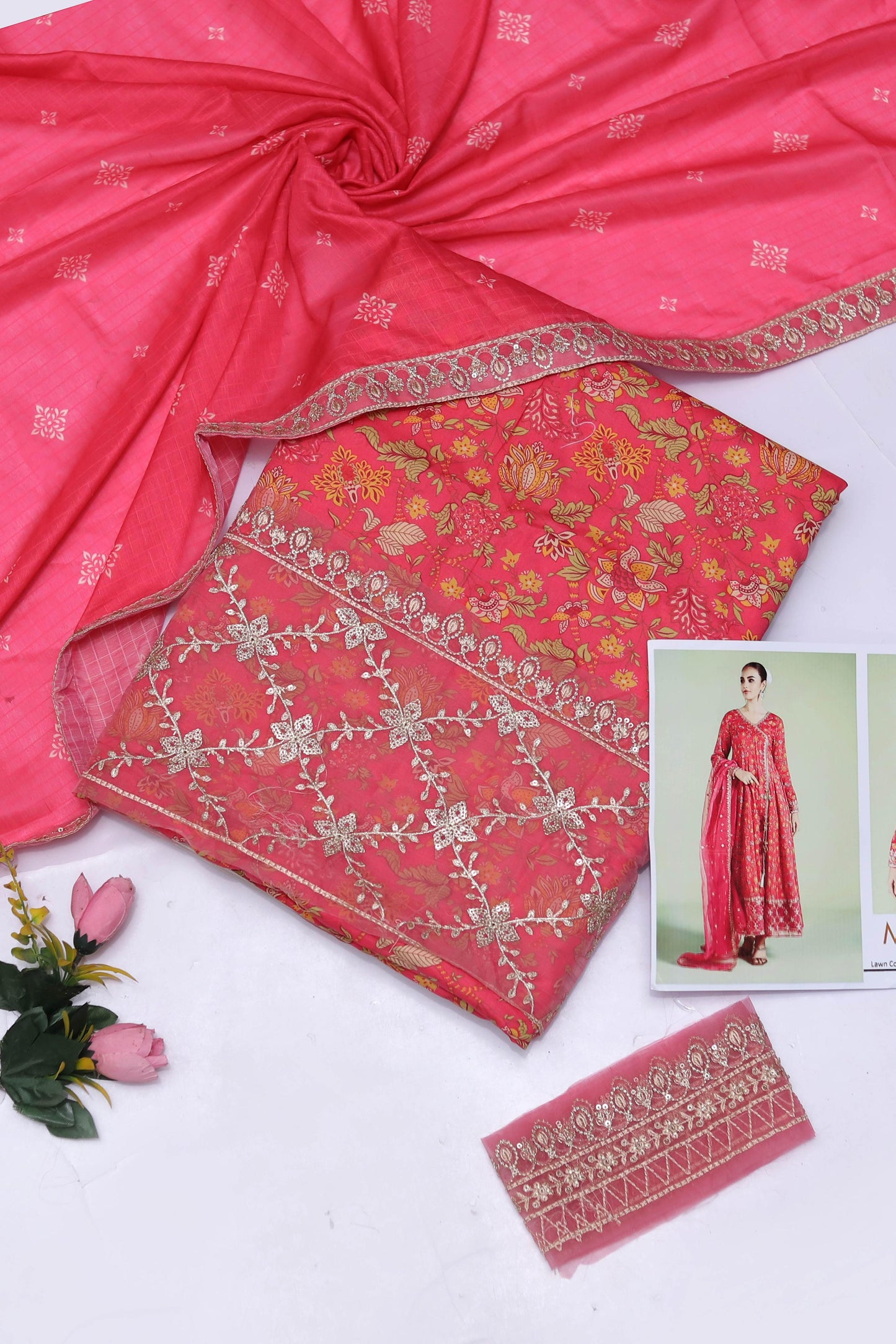 3PC Lawn Embroidered Patch Dress Unstitched