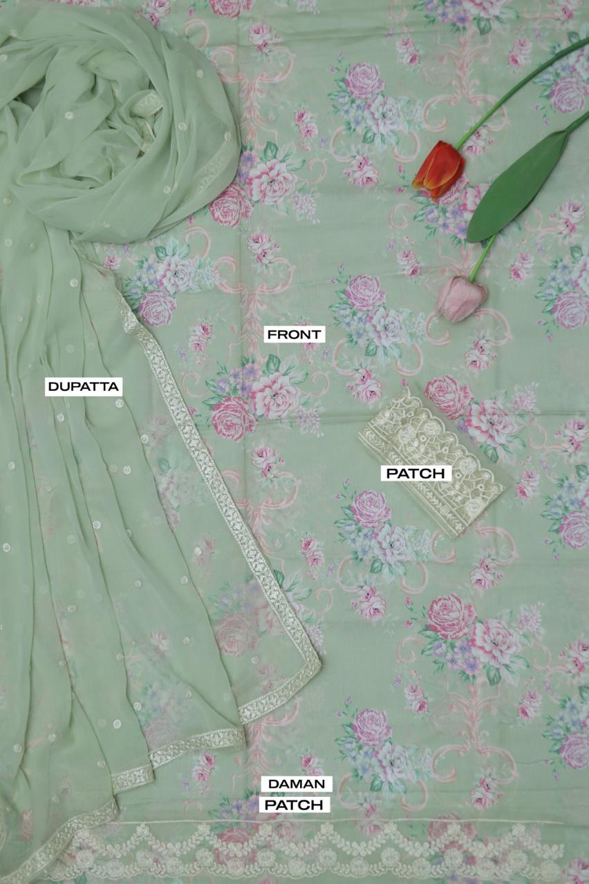 3PC Lawn Embroidered Patch Unstitched