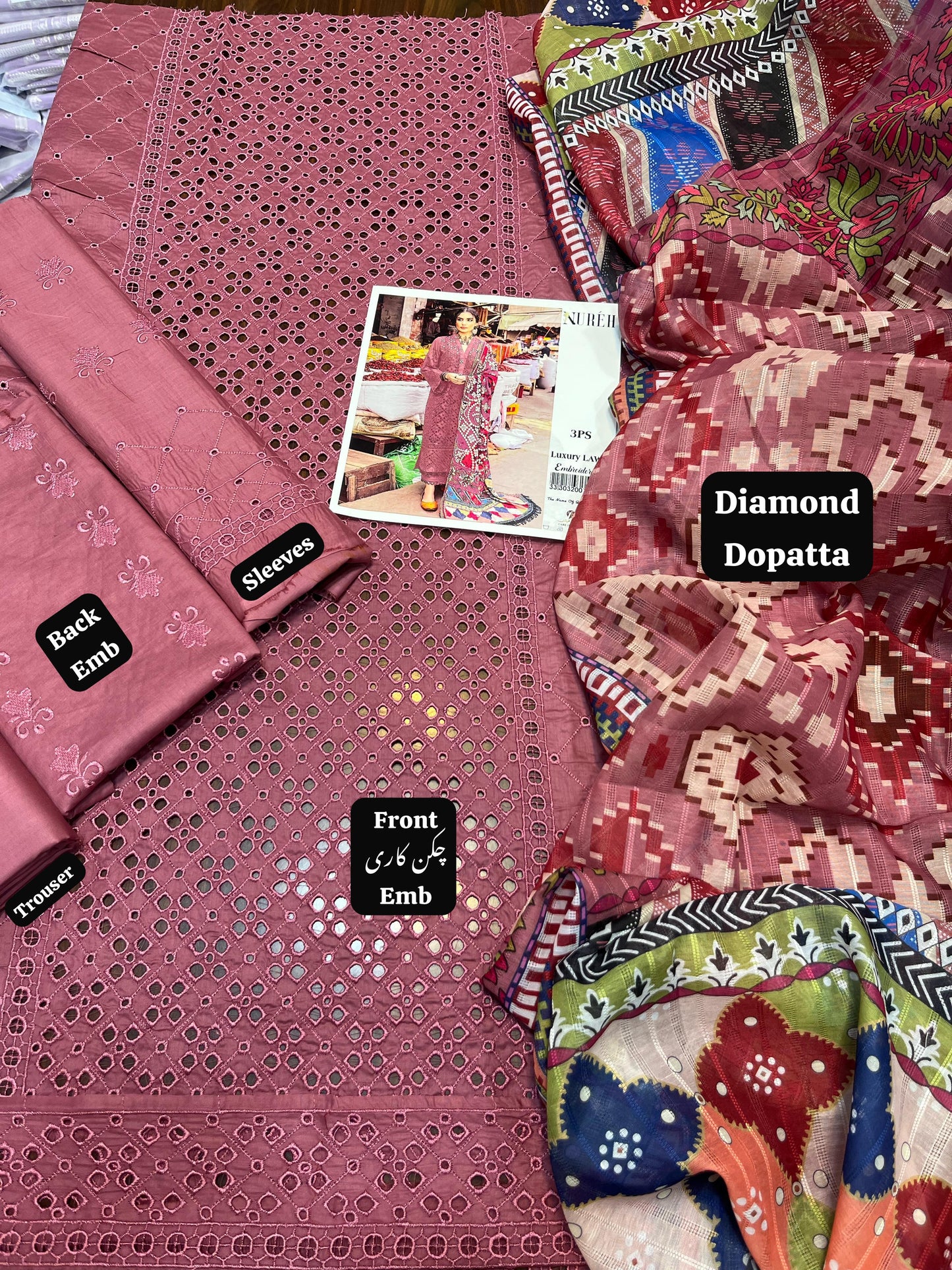 3PC Chickenkari Embroidered Unstitched Suit