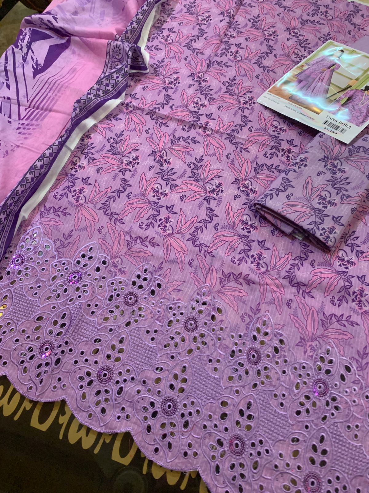 3PC Digital Print Embroidery & Damam Boring Unstitched