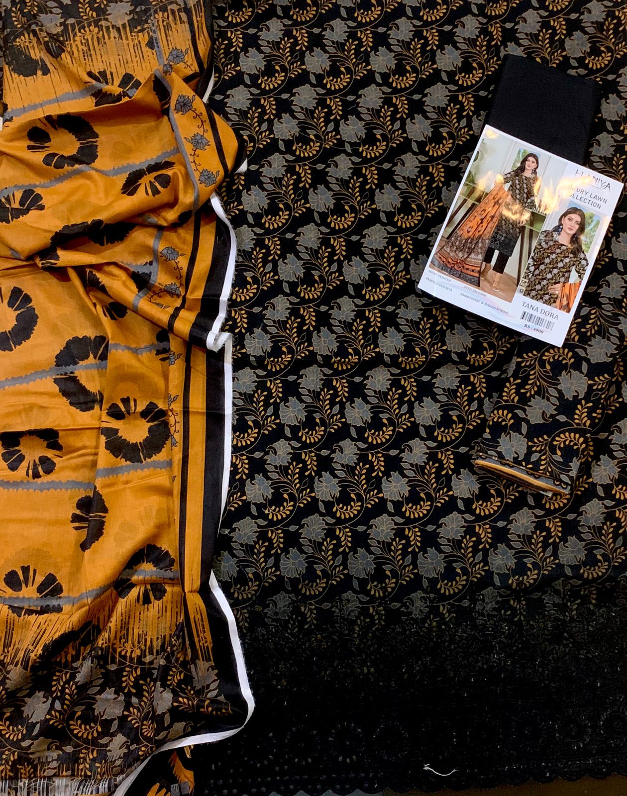 3PC Digital Print Embroidery & Daman Boring Unstitched