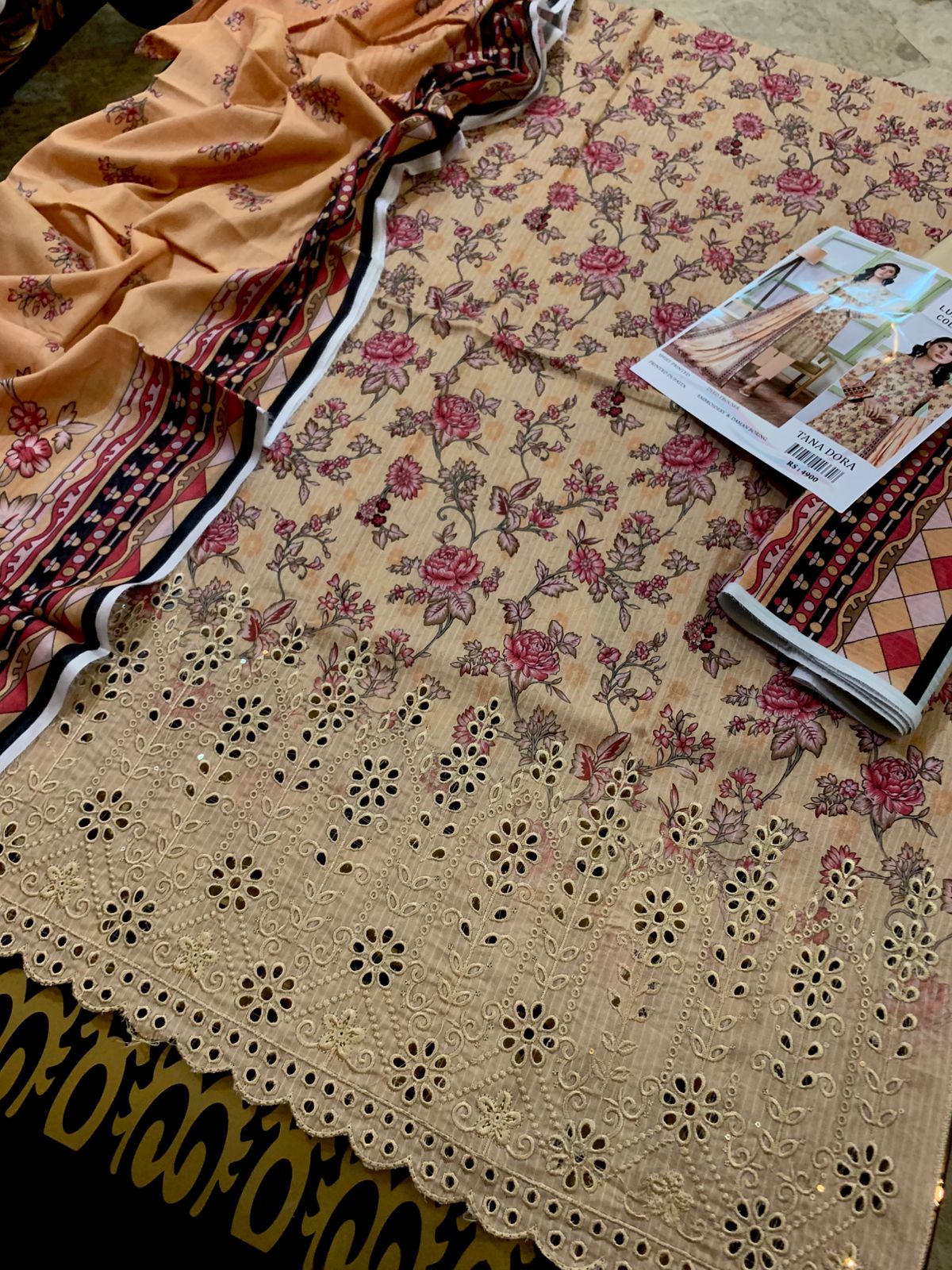 3PC Digital Print Embroidery & Daman Boring Unstitched
