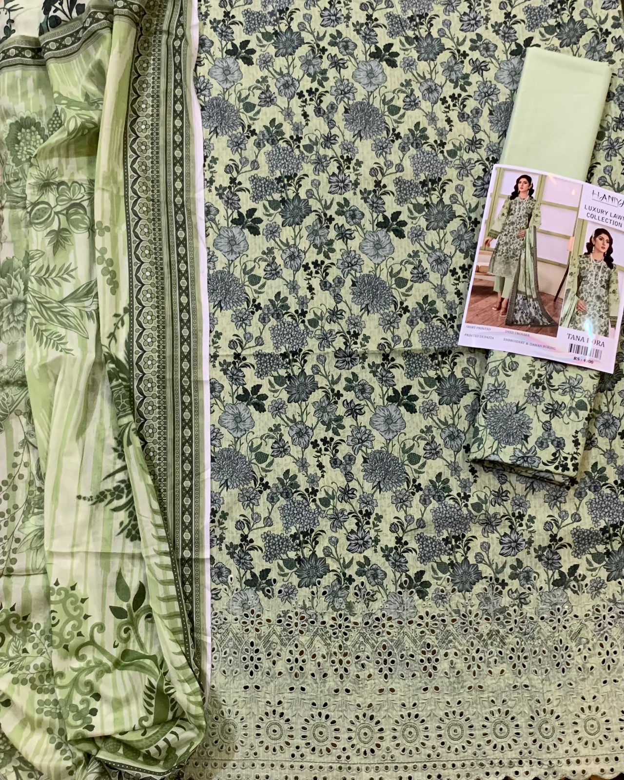 3PC Digital Print Embroidery & Daman Boring Unstitched