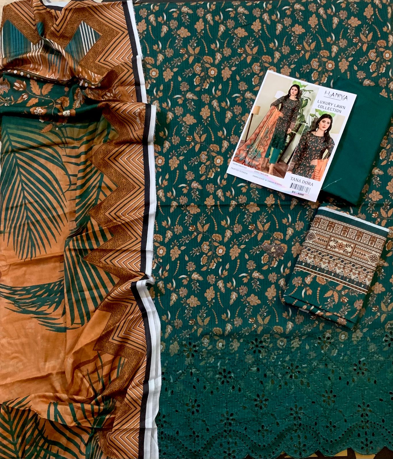 3PC Digital Print Embroidery & Daman Boring Unstitched