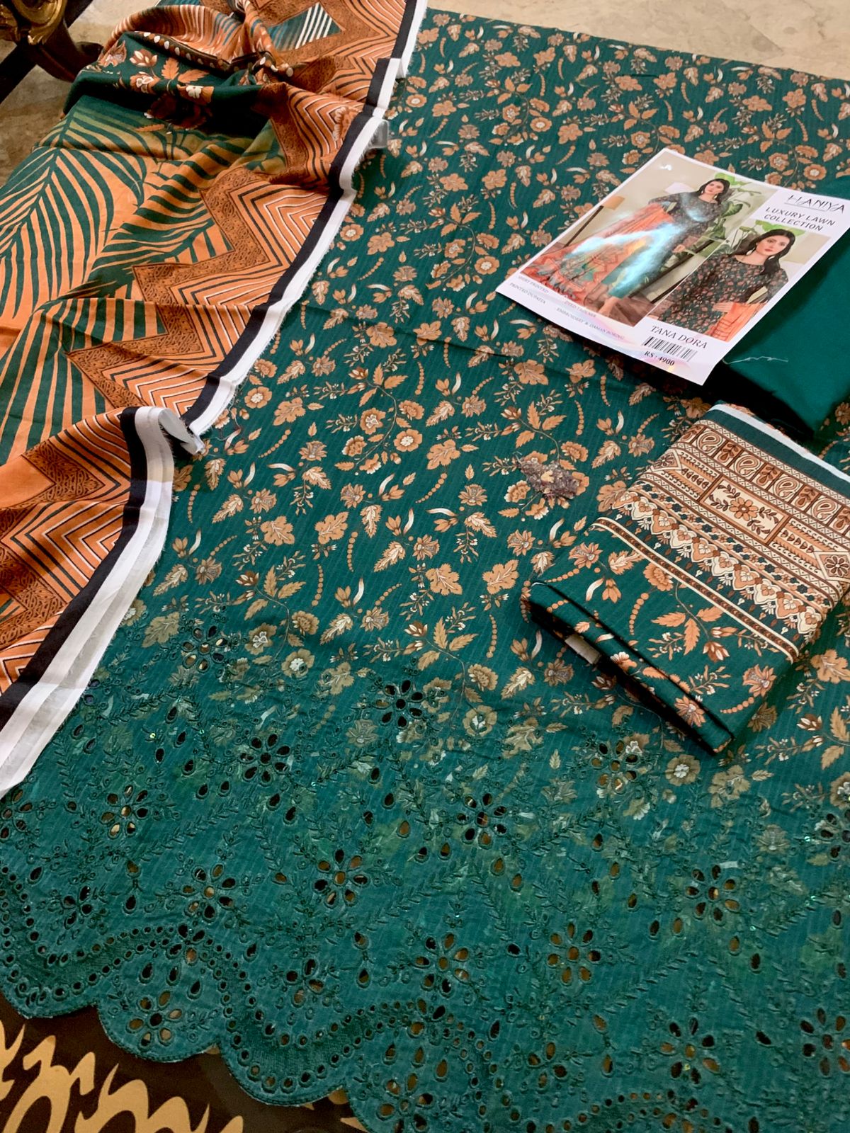 3PC Digital Print Embroidery & Daman Boring Unstitched
