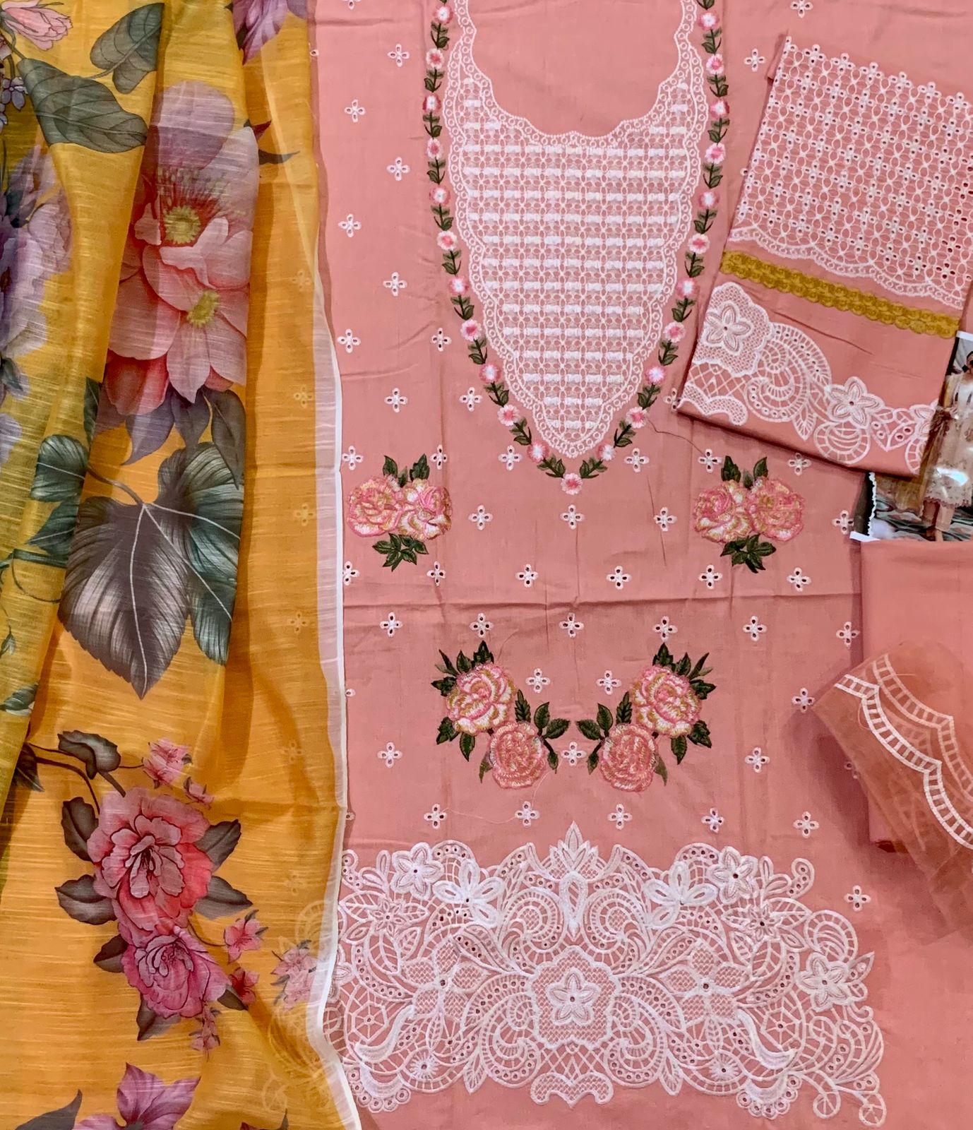 3PC Digital Print Embroidery & Daman Boring Unstitched