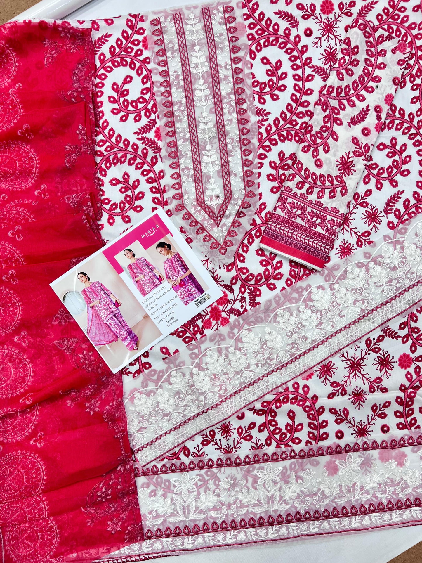 3PC Lawn Digital Print Organza Embroidered Patches