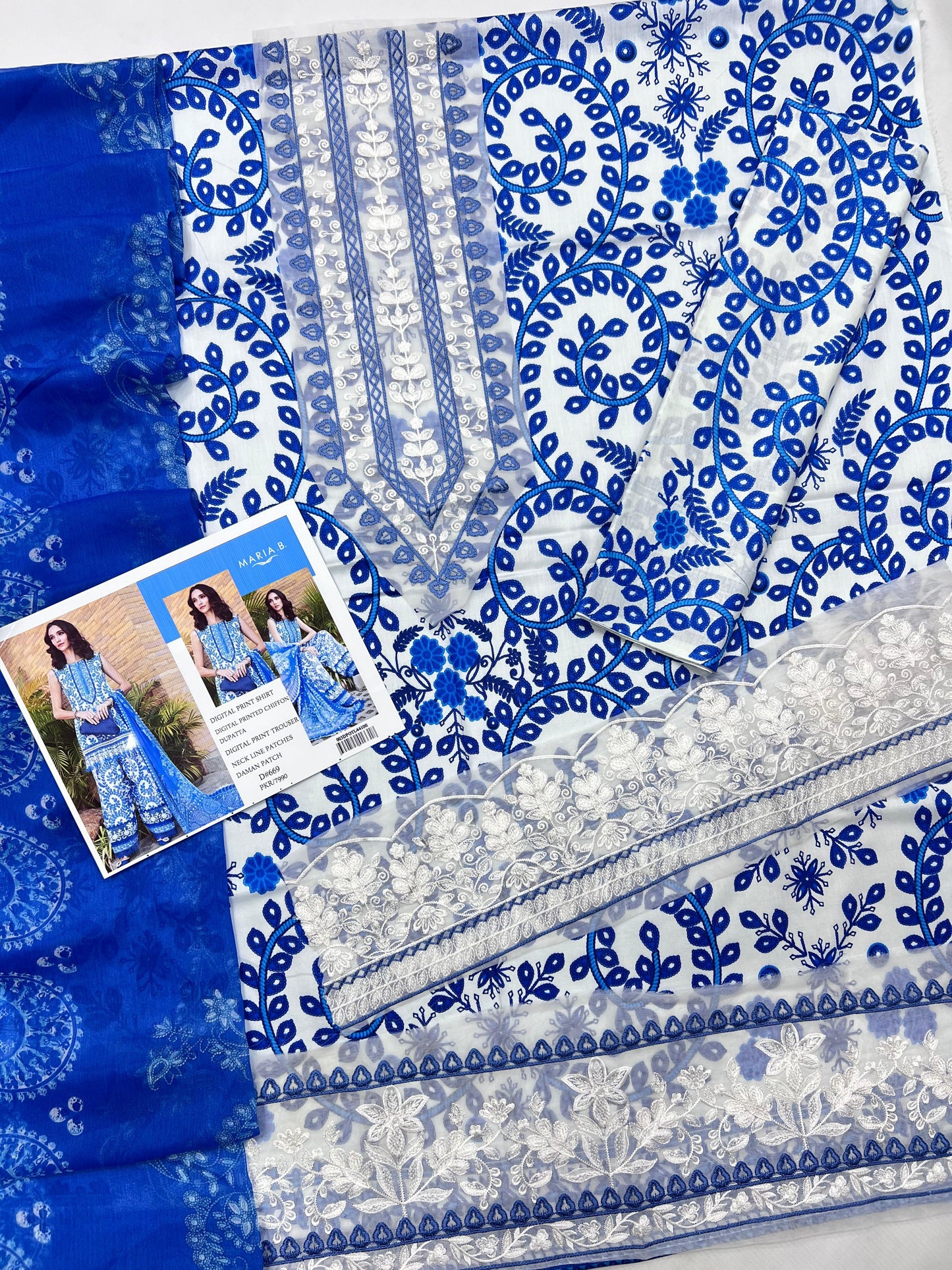 3PC Lawn Digital Print Organza Embroidered Patches