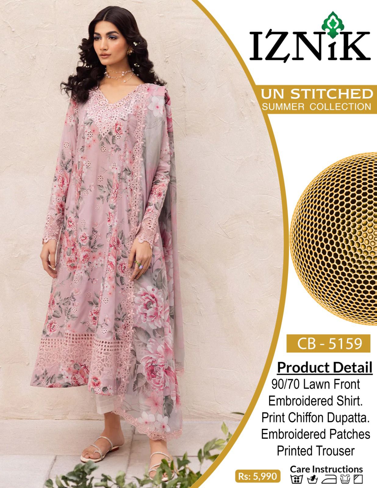 3PC Lawn Embroidered Suit Unstitched