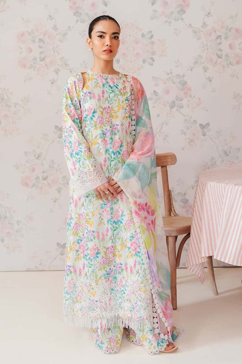 3PC Embroidered with Printed Trouser & Chiffon Dupatta