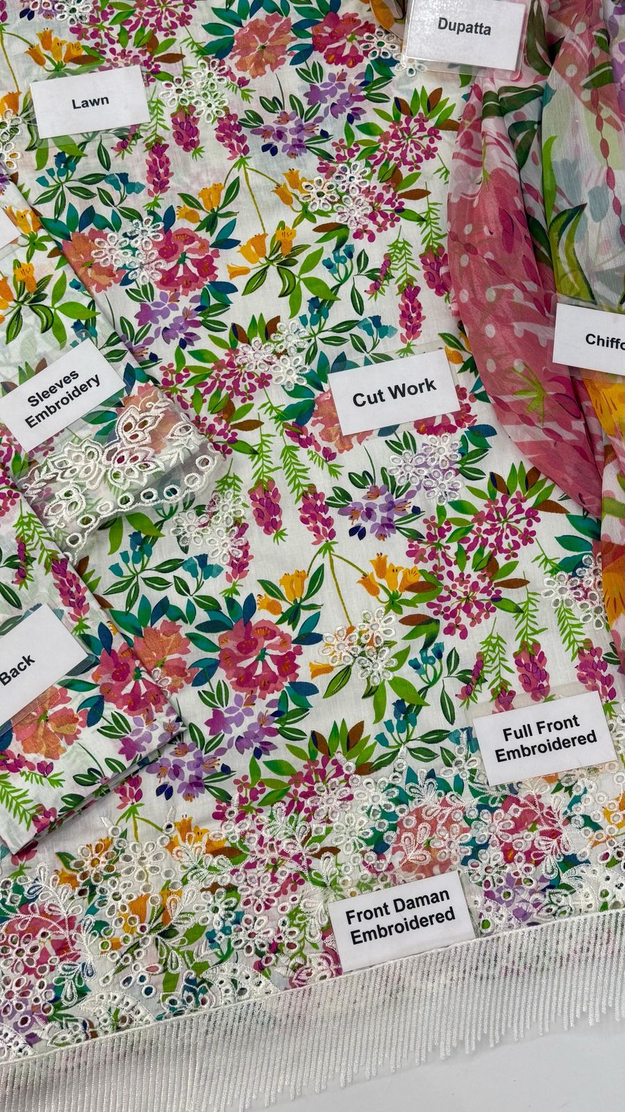 3PC Embroidered with Printed Trouser & Chiffon Dupatta