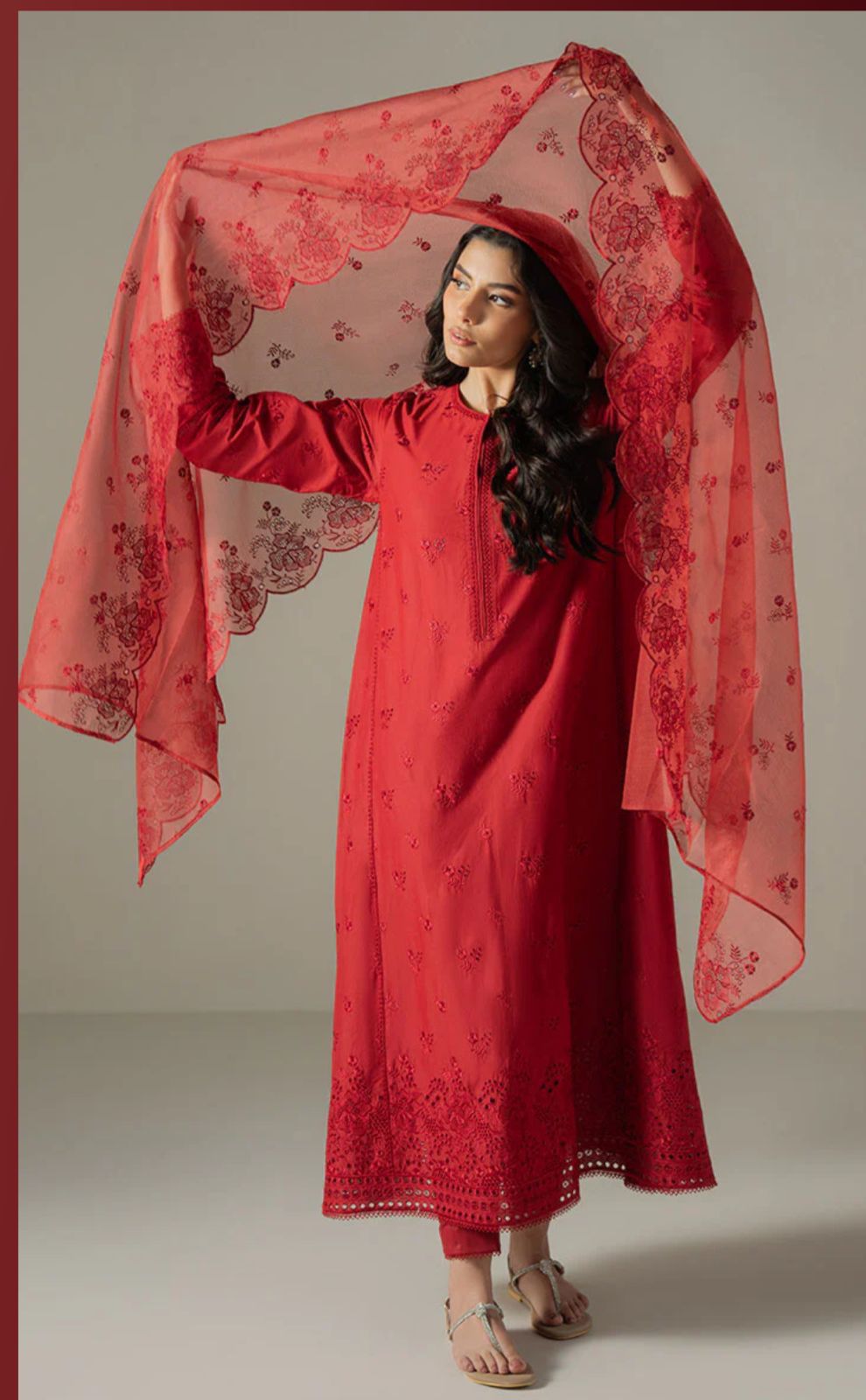 3PC Lawn Suit with Organza Dupatta Embroidered