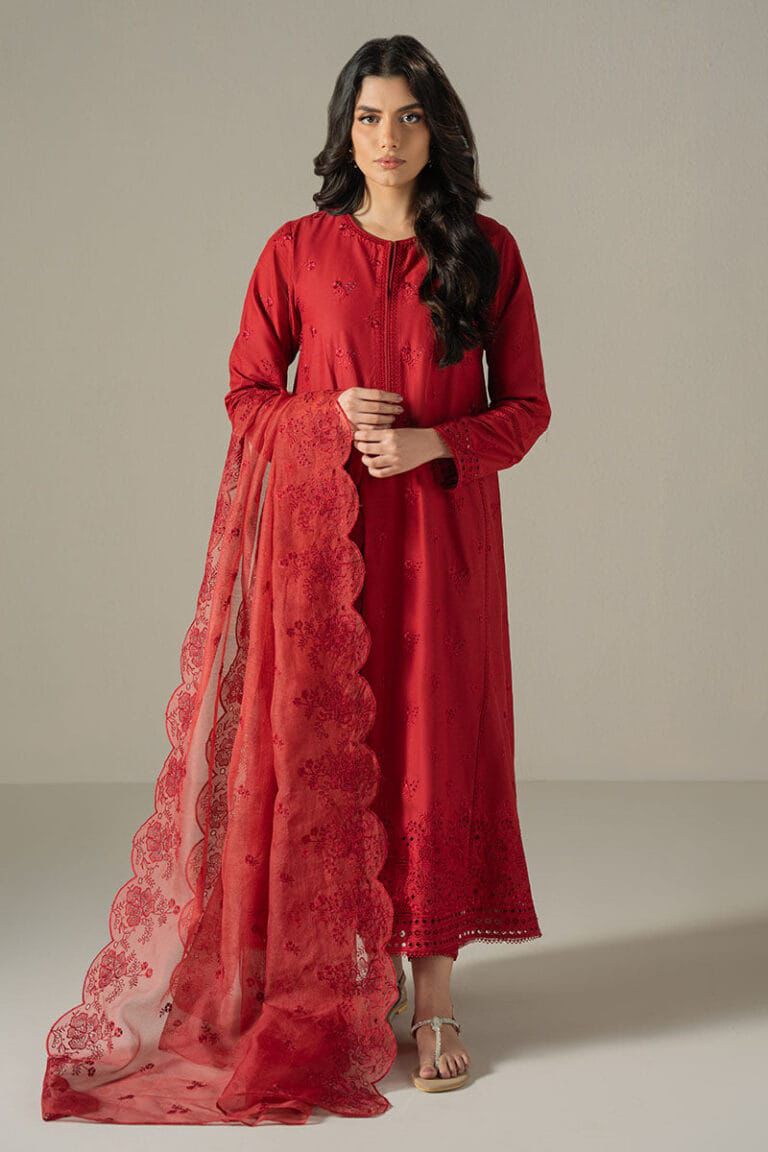 3PC Lawn Suit with Organza Dupatta Embroidered
