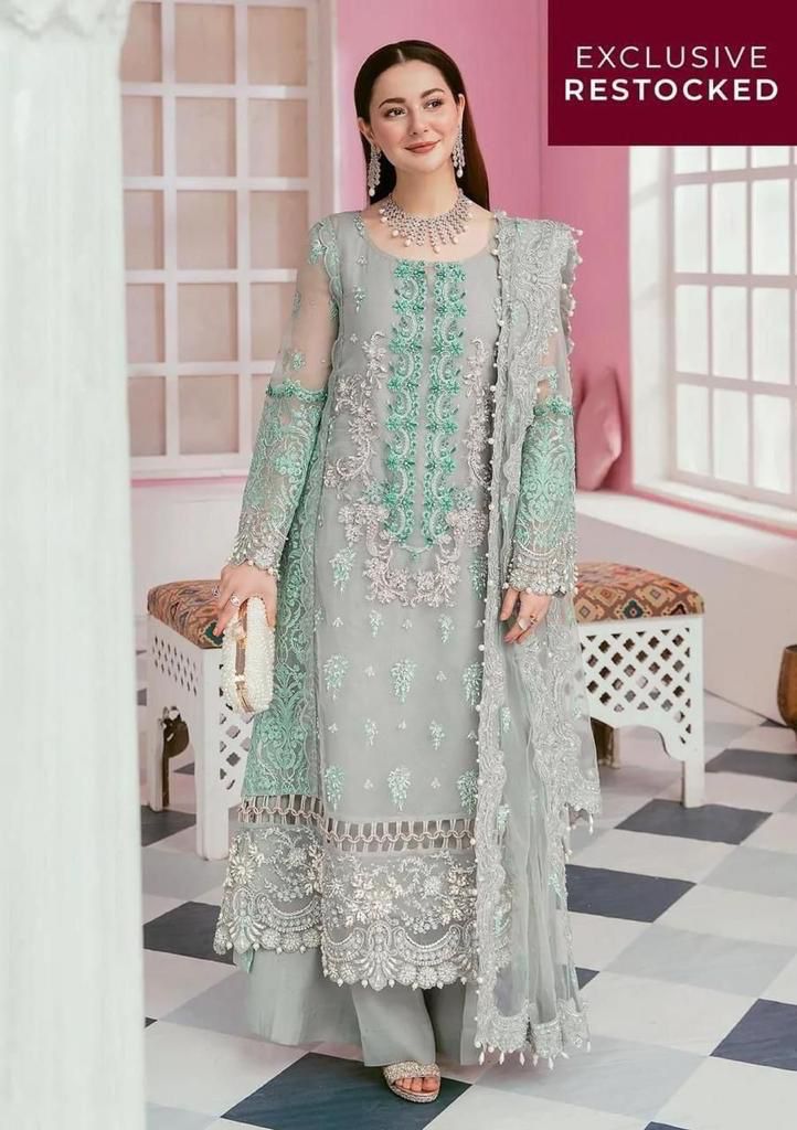 3PC Organza Shirt Dupatta & Malai Trouser Embroidered