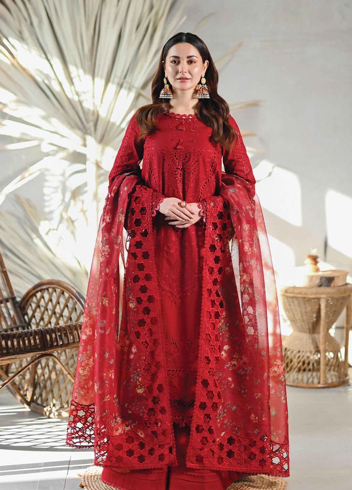 3PC Cotton & Organza Embroidered Unstitch