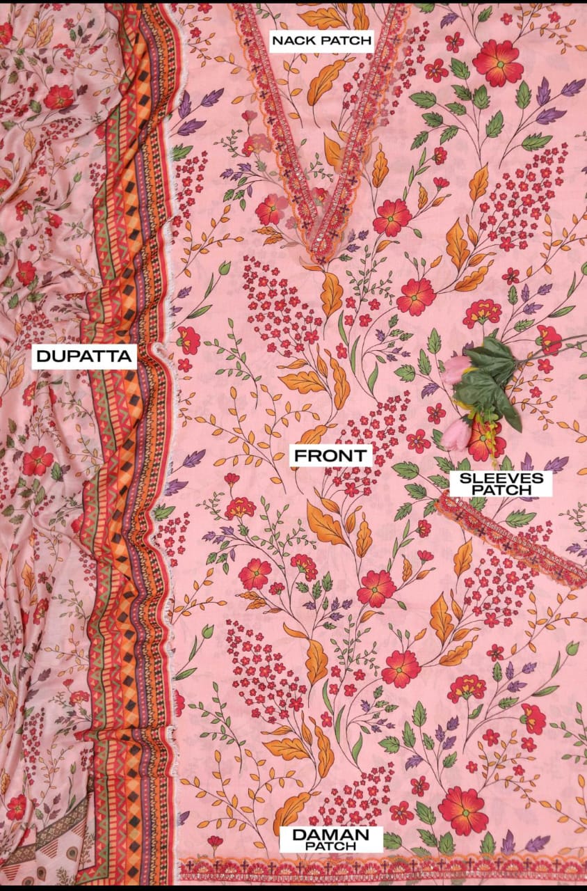 3pc Lawn Embroidered Patch Dress Unstitched