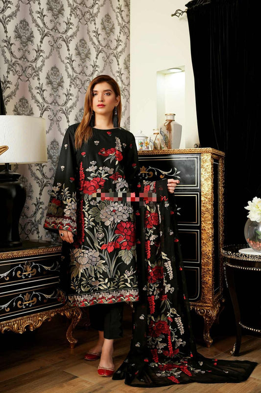 3PC Lawn Black Embroidered Suit Unstitched