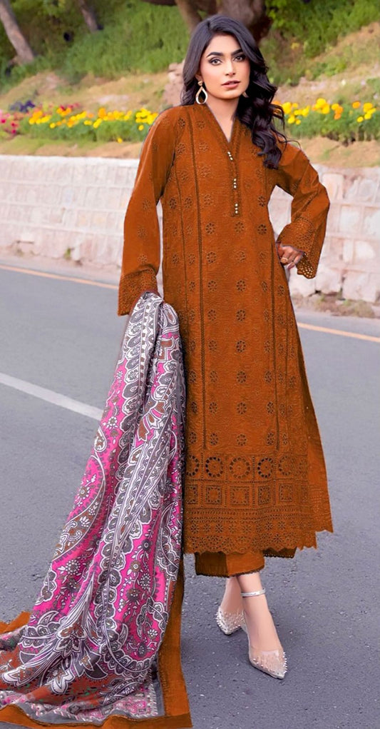 3PC Lawn Chickenkari Embroidered Unstitched Suit
