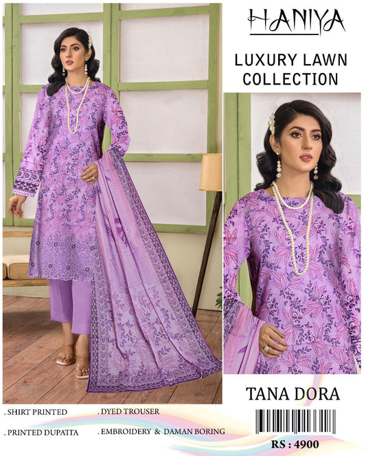 3PC Digital Print Embroidery & Damam Boring Unstitched