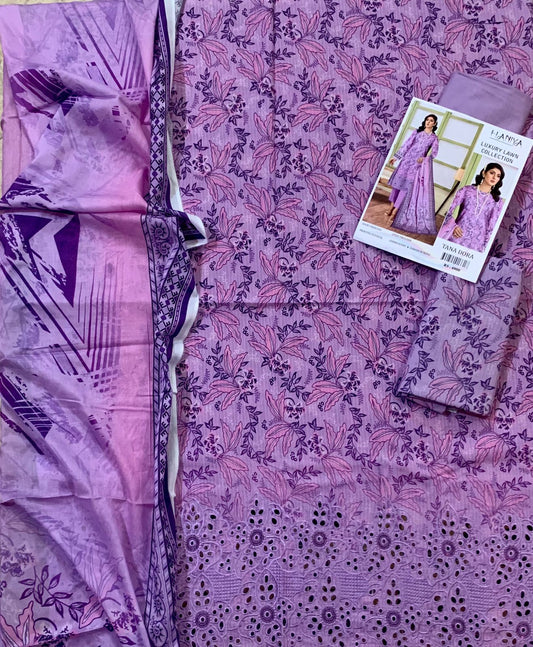 3PC Digital Print Embroidery & Damam Boring Unstitched