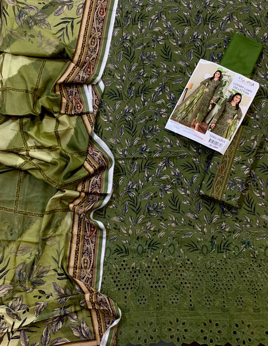 3PC Digital Print Embroidery & Daman Boring Unstitched