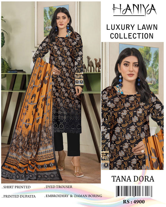 3PC Digital Print Embroidery & Daman Boring Unstitched