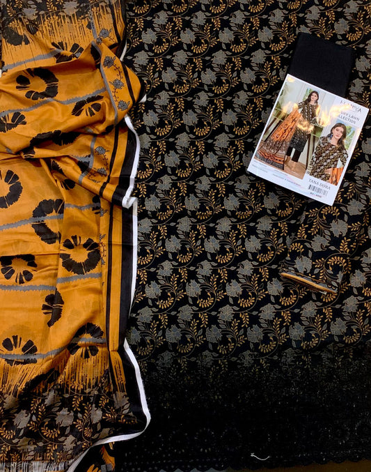3PC Digital Print Embroidery & Daman Boring Unstitched