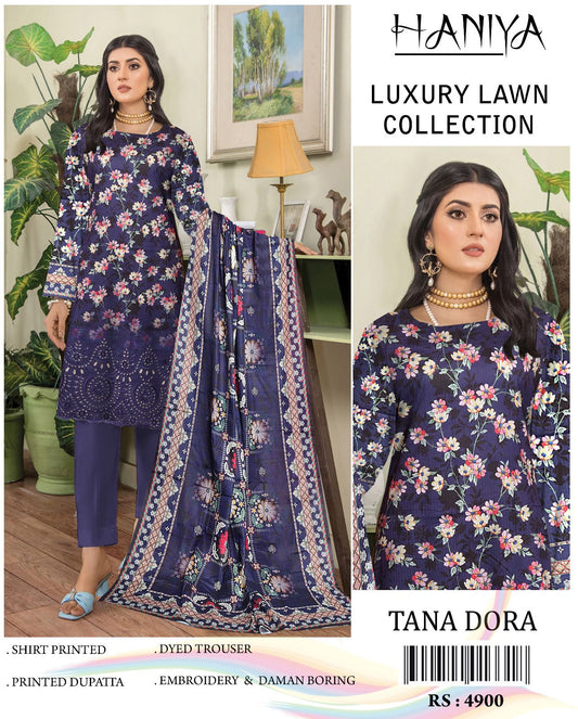 3PC Digital Print Embroidery & Daman Boring Unstitched