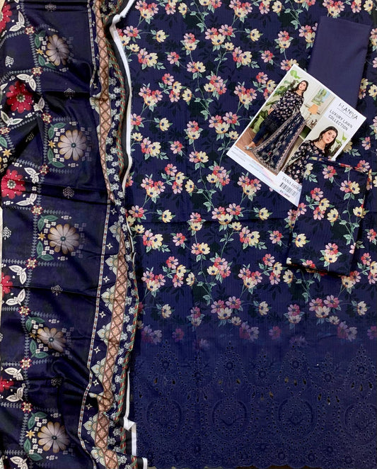 3PC Digital Print Embroidery & Daman Boring Unstitched