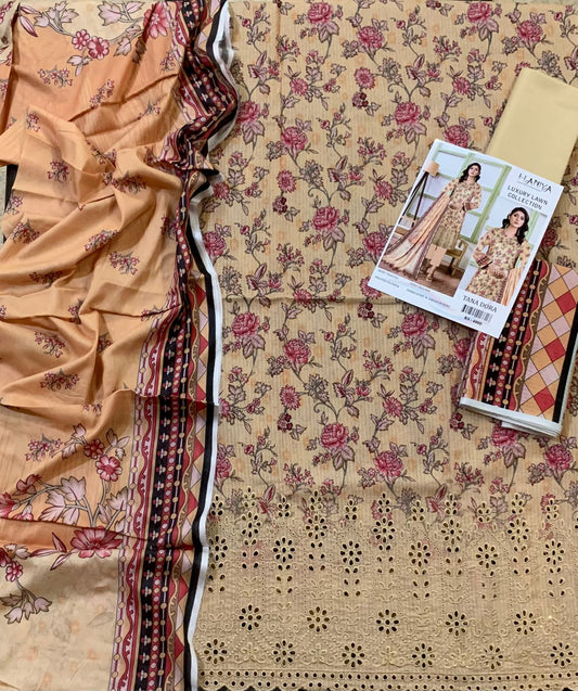 3PC Digital Print Embroidery & Daman Boring Unstitched