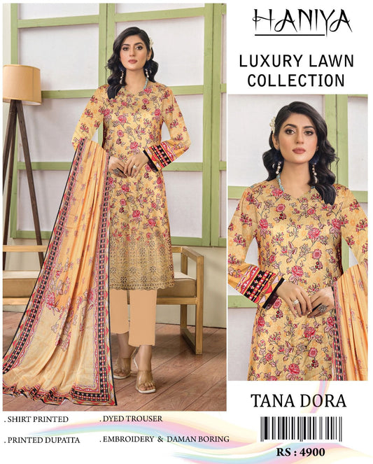3PC Digital Print Embroidery & Daman Boring Unstitched