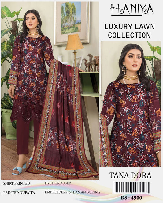 3PC Digital Print Embroidery & Daman Boring Unstitched