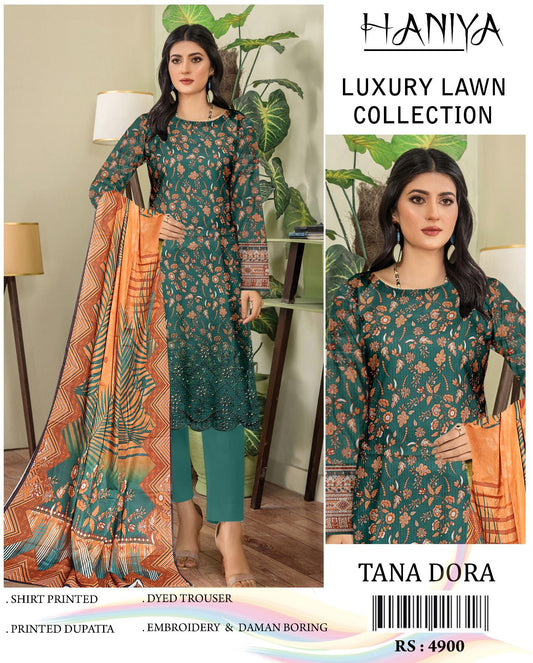 3PC Digital Print Embroidery & Daman Boring Unstitched