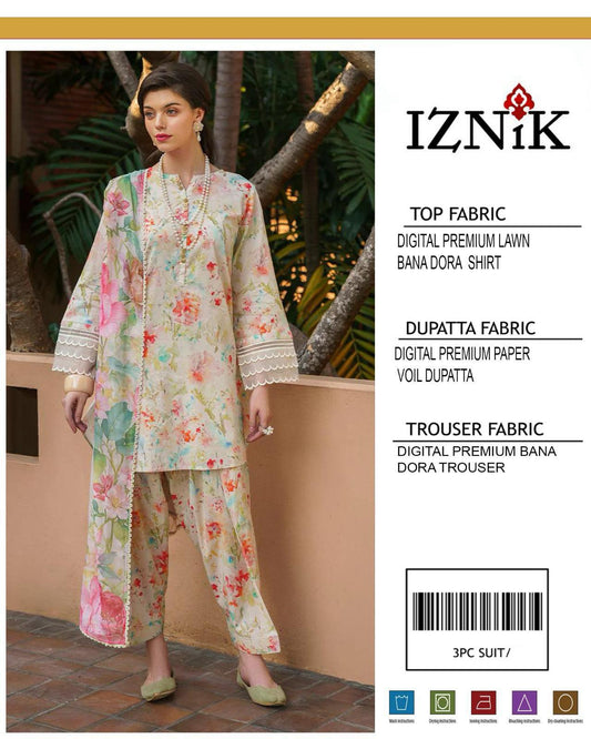 3PC Digital Print Unstitched Suit