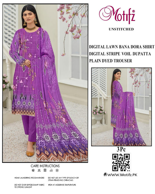 3PC Digital Print Unstitched Suit