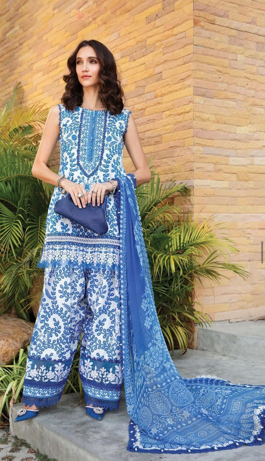 3PC Lawn Digital Print Organza Embroidered Patches
