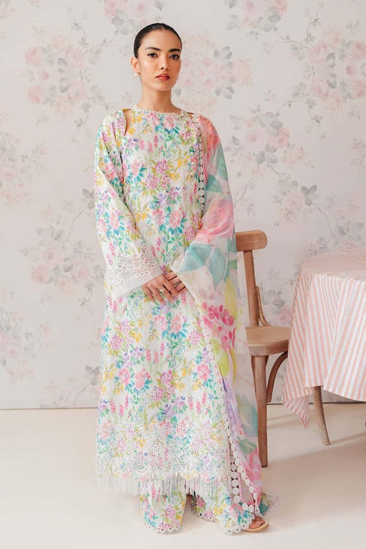 3PC Embroidered with Printed Trouser & Chiffon Dupatta